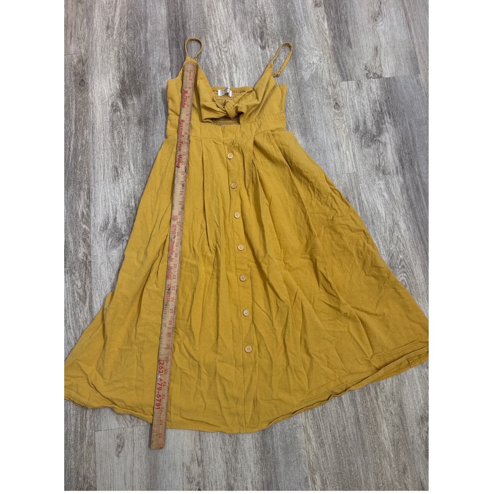 Hello‎ Molly Mustard Yellow Tie Front Cutout Button Down Midi Dress Size Small - Picture 4 of 7